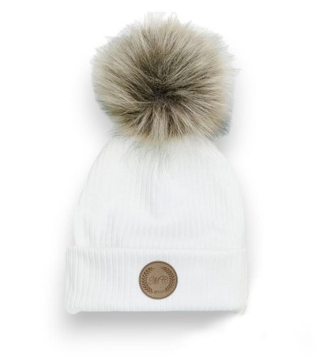 Czapka Jesień Wiosna RIB krem metka MC  pompon brąz CZRIB17.jpg