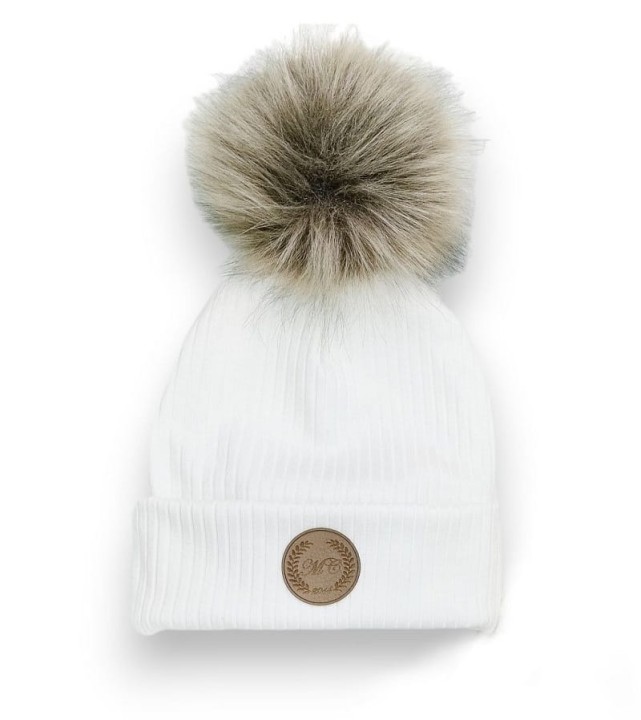 Czapka Jesień Wiosna RIB krem metka MC  pompon brąz CZRIB17.jpg