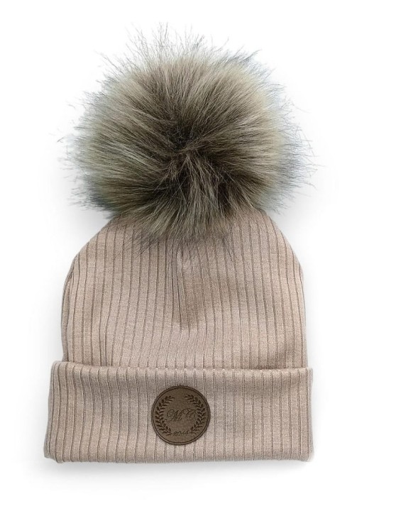 Czapka Jesień Wiosna RIB nugat metka MC  pompon brąz CZRIB16.jpg