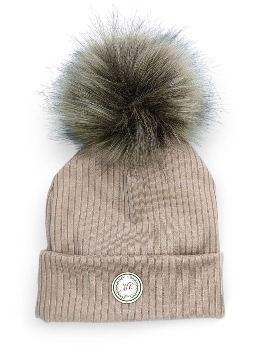 Czapka Jesień Wiosna RIB nugat złota okrągła  metka  pompon brąz CZRIB15.jpg