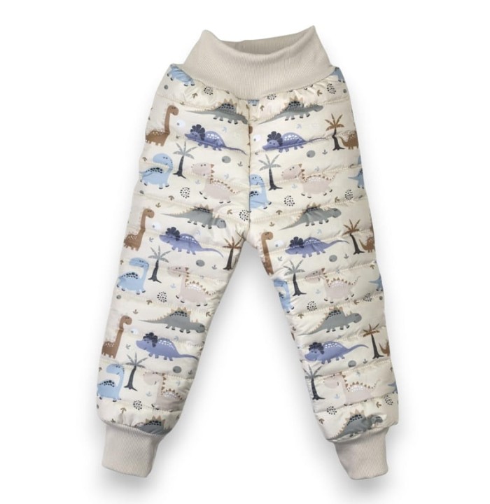 Zima Spodnie chłopiec  ocieplane pikowane dinozaury ściągacz jasny beż (sp.jpg