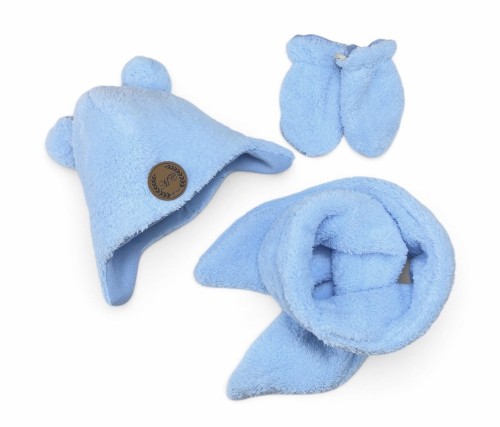 Komplet Zima Chłopiec Czapka pilotka miś +szal  luna  baby blue  + dresówka baby blue metka MC kpm2601
