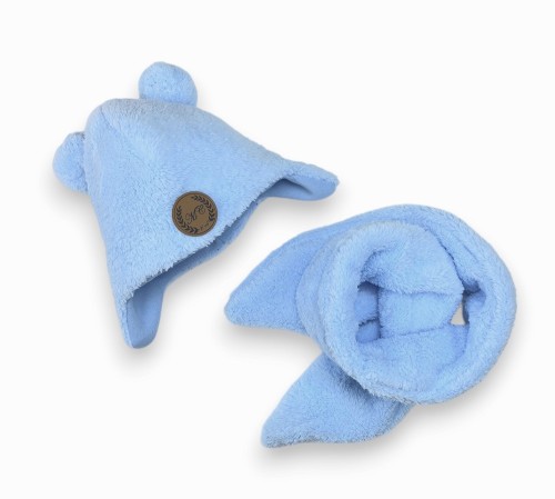 Komplet Zima Chłopiec Czapka pilotka miś +szal  luna  baby blue  + dresówka baby blue metka MC kpm2601